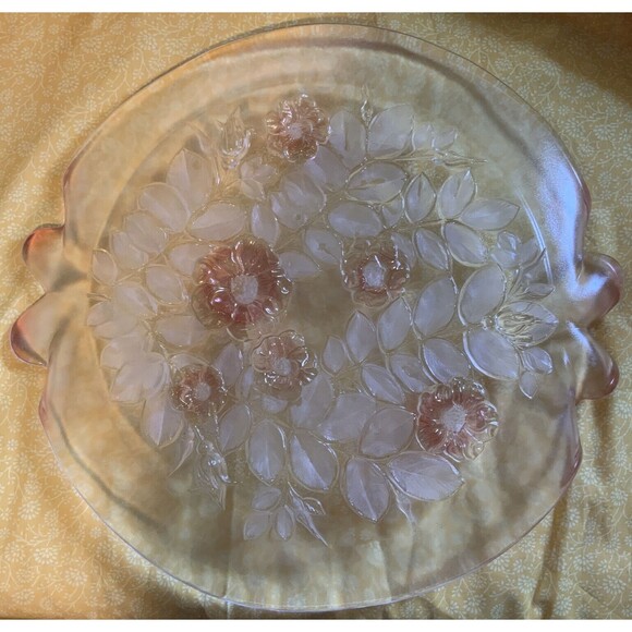 Mikasa - Rosella Pattern -Crystal Cake plate - Rosebud Feet - Round - Pink Roses - Picture 3 of 3